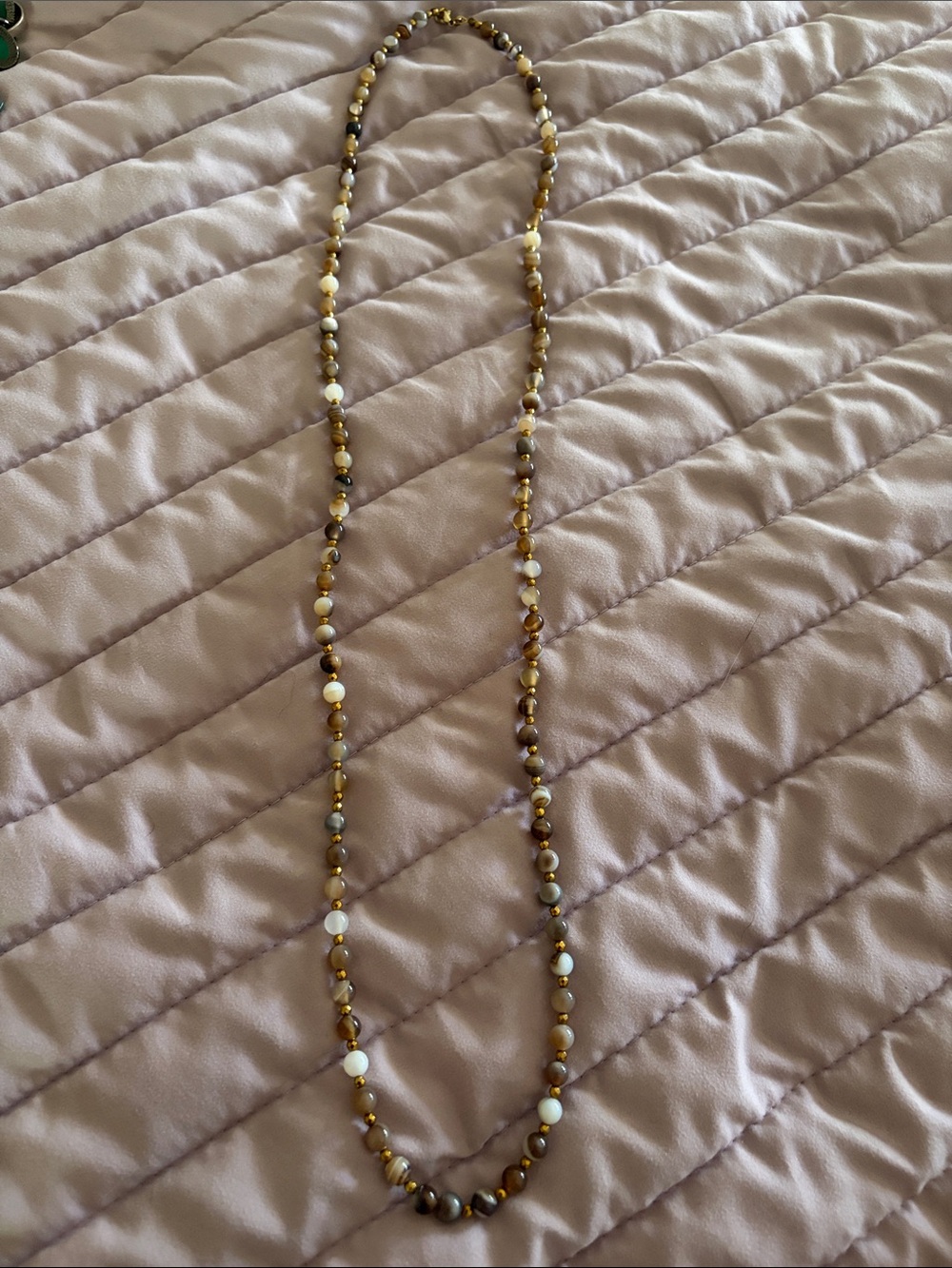 Elegant Brown and Cream Beaded Long Necklace